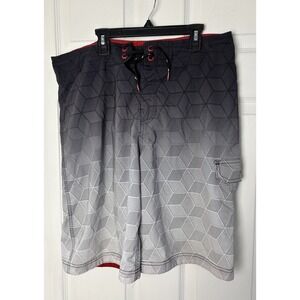 Speedo Board Shorts Men's Size 34x10 Swim Trunks Beach Surfer Black/White Pocket